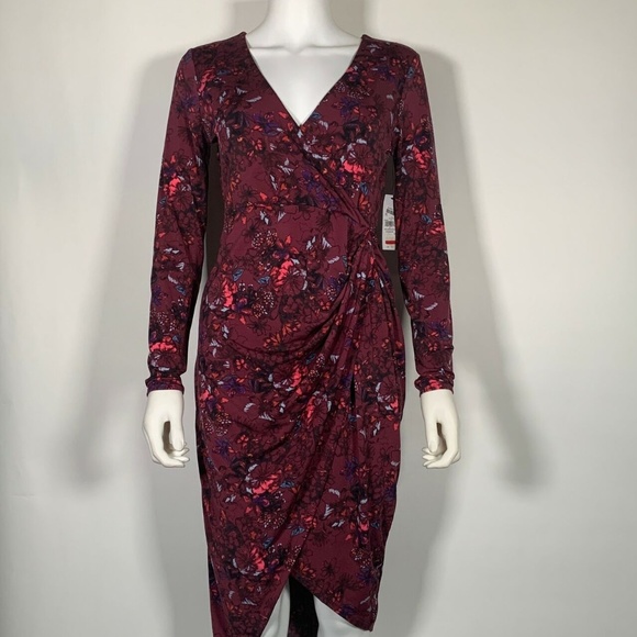 Guess Dress Floral Print Midi Wrap Cocktail Sz S - Picture 1 of 5
